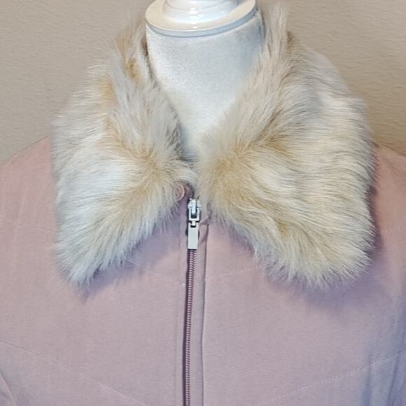 New London Fog Jacket Women's M Pink Rose Megan Coat Faux Fur Collar Zip Closure - Picture 5 of 14